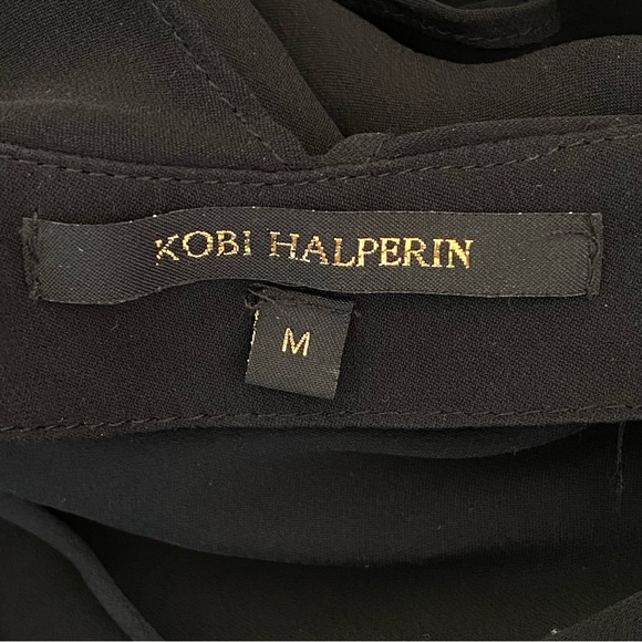 KOBI HALPERIN black Lace Up v-neck Ruffle Trim long sleeve Silk Blouse top - Picture 6 of 7